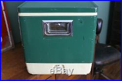Vintage Coleman Metal Cooler Ice Chest Large Size Green Old Camping Decor