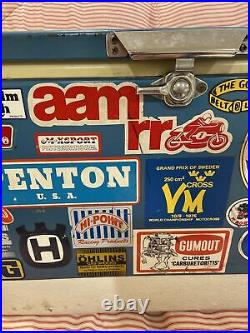 Vintage Coleman Metal Cooler Ice Chest Motorcycle Stickers Decals Motocross OOAK