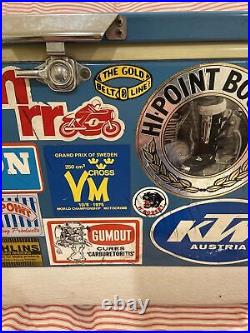 Vintage Coleman Metal Cooler Ice Chest Motorcycle Stickers Decals Motocross OOAK