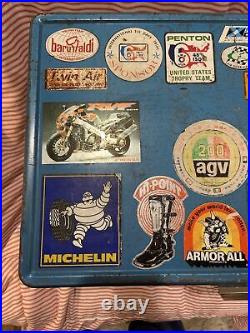 Vintage Coleman Metal Cooler Ice Chest Motorcycle Stickers Decals Motocross OOAK