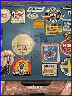 Vintage Coleman Metal Cooler Ice Chest Motorcycle Stickers Decals Motocross OOAK