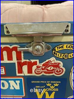 Vintage Coleman Metal Cooler Ice Chest Motorcycle Stickers Decals Motocross OOAK