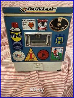 Vintage Coleman Metal Cooler Ice Chest Motorcycle Stickers Decals Motocross OOAK