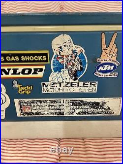 Vintage Coleman Metal Cooler Ice Chest Motorcycle Stickers Decals Motocross OOAK