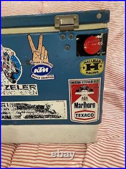 Vintage Coleman Metal Cooler Ice Chest Motorcycle Stickers Decals Motocross OOAK