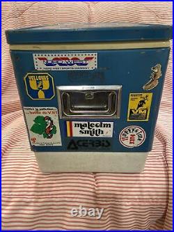 Vintage Coleman Metal Cooler Ice Chest Motorcycle Stickers Decals Motocross OOAK