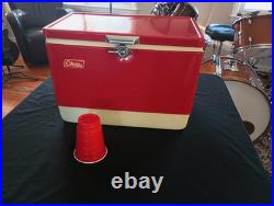 Vintage Coleman Metal Cooler Mini Red 18x11x13 Very Clean