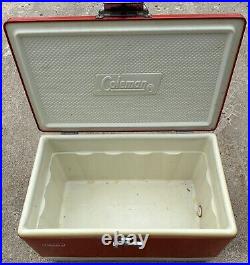 Vintage Coleman Metal Cooler Red Good Plug 1976 No Tray Rusty Handles USA Made