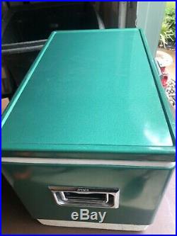 Vintage Coleman Metal Cooler with Tray Green Ice Chest Fly Latch 1968