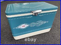 Vintage Coleman Rare Aqua Blue Metal Cooler Diamond Series Hand Pinstriped withbox