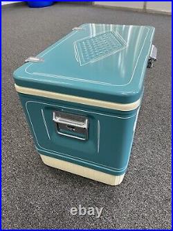 Vintage Coleman Rare Aqua Blue Metal Cooler Diamond Series Hand Pinstriped withbox