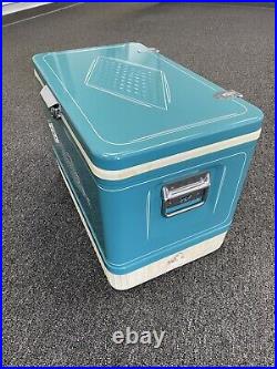 Vintage Coleman Rare Aqua Blue Metal Cooler Diamond Series Hand Pinstriped withbox