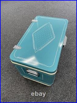 Vintage Coleman Rare Aqua Blue Metal Cooler Diamond Series Hand Pinstriped withbox