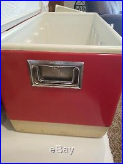 Vintage Coleman Red Cooler With 2 original Inserts Metal handles/bottle openers