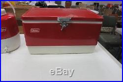 Vintage Coleman Red Metal Camping Cooler WITH JUG TRAY