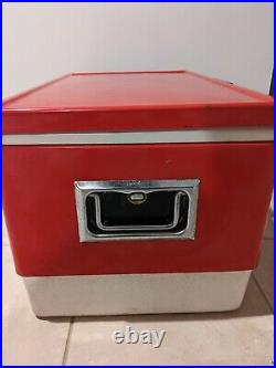 Vintage Coleman Red Metal Cooler withHandles Bottle Openers & Drain 1970s USA MADE