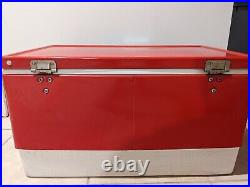 Vintage Coleman Red Metal Cooler withHandles Bottle Openers & Drain 1970s USA MADE