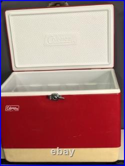 Vintage Coleman Red Metal Ice Chest Cooler 22 Display Retro Camping Made In USA