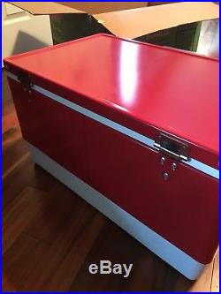 Vintage Coleman Red Metal Snow-Lite Low-Boy Cooler MINT w Original Box