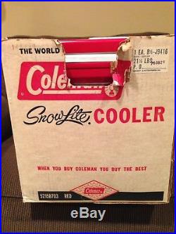 Vintage Coleman Red Metal Steel Snow Lite Cooler Ice Chest