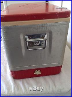 Vintage Coleman Red Silver Metal Cooler Ice Chest DIAMOND LOGO