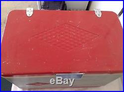 Vintage Coleman Red Silver Metal Cooler Ice Chest DIAMOND LOGO