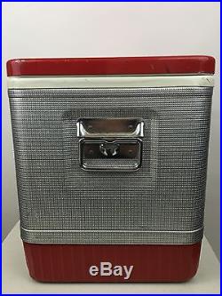 Vintage Coleman Red Silver Metal Cooler Ice Chest DIAMOND LOGO 21 X 15.5 X 13
