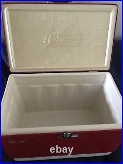 Vintage Coleman Red White Metal Plastic Cooler Ice Chest Camping USA