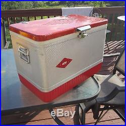 Vintage Coleman Red/silver Metal Cooler/ice Chest Diamond Logo 21x15.5x13