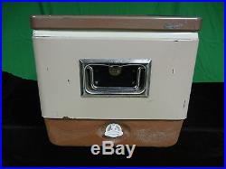 Vintage Coleman Retro Brown/Tan Metal Side Cooler Bottle Openers Ice Chest