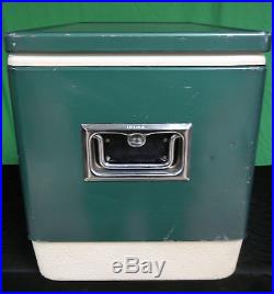 Vintage Coleman Retro Green Metal Side Cooler Bottle Openers Ice Chest withTray
