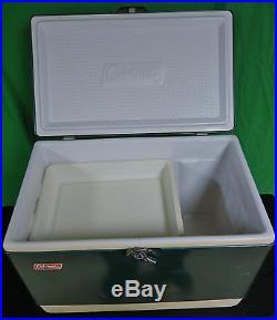 Vintage Coleman Retro Green Metal Side Cooler Bottle Openers Ice Chest withTray