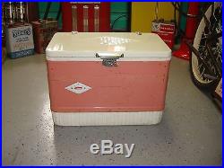 Vintage Coleman Retro Pink Camping Picnic Cooler metal steel belted hot rod