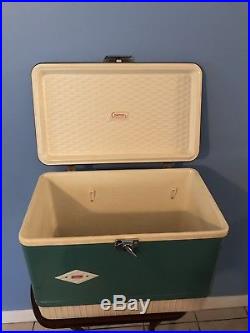 Vintage Coleman Snow Lite Diamond Series Metal Enamel Aqua Ice Chest Cooler &Box