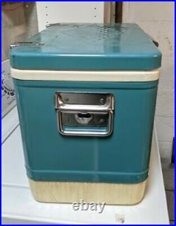 Vintage Coleman Snow Lite Metal Green Cooler with Original Box & Ad Model 5214B704