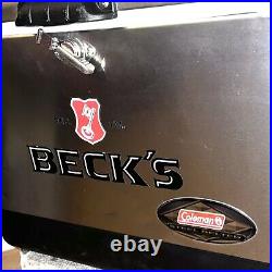 Vintage Coleman Steel Belted 54 Qt Becks Beer Metal Cooler Ice Chest Promotional