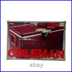 Vintage Coleman Steel Belted 54 Qt Cooler Maroon 1986 with Box Tray 5255D705