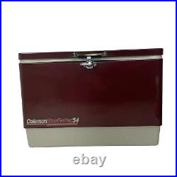 Vintage Coleman Steel Belted 54 Qt Cooler Maroon 1986 with Box Tray 5255D705