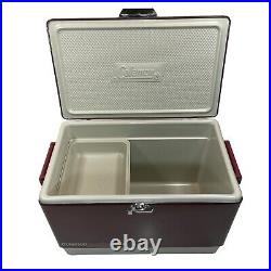 Vintage Coleman Steel Belted 54 Qt Cooler Maroon 1986 with Box Tray 5255D705