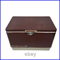 Vintage Coleman Steel Belted 54 Qt Cooler Maroon 1986 with Box Tray 5255D705