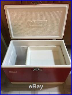 Vintage Coleman Steel Red Cooler with Ice Tray in original box w Sales Pamphlet