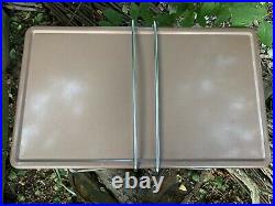Vintage Coleman Tan Metal Cooler Ice Chest Folding Handles Removable Lid USA