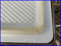 Vintage Coleman Tan Metal Cooler Ice Chest Folding Handles Removable Lid USA