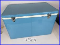 Vintage Coleman Turquoise Blue Metal Cooler with Chrome Latch & Handles
