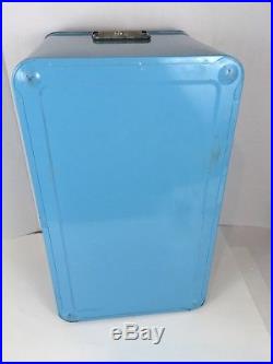 Vintage Coleman Turquoise Blue Metal Cooler with Chrome Latch & Handles