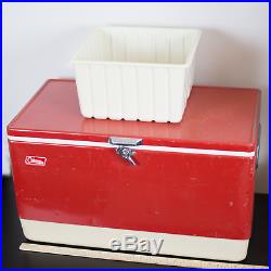 Vintage Coleman USA 1976 Red Metal Cooler Metal Handles Inside Trays