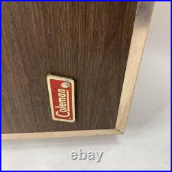 Vintage Coleman Upright Cooler 3-Way Fridge Tan/Wood Grain, Metal Trim 26x16x16