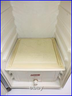 Vintage Coleman Upright Cooler 3-Way Fridge Tan/Wood Grain, Metal Trim 26x16x16 Vintage Coleman Upright Cooler 3-Way Fridge Tan/Wood Grain, Metal Trim 26x16x16