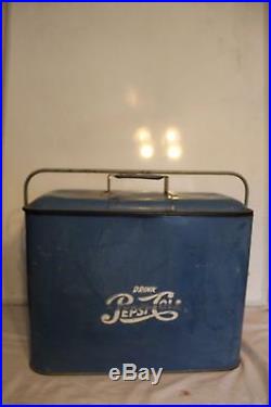 Vintage Collector Cooler, 1950's Pepsi Cooler, Blue Metal
