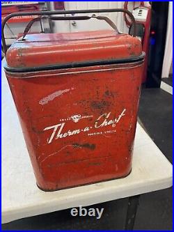 Vintage Cooler Chest Metal Cooler Therm A Chest Small Made in USA Non Embossed